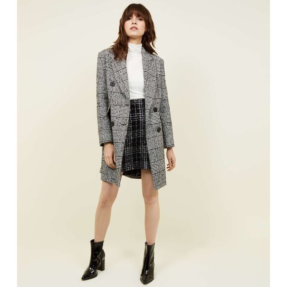 ASOS New Look Double Breasted Trench Jacket Coat Checkered Checker Plaid - Picture 1 of 9